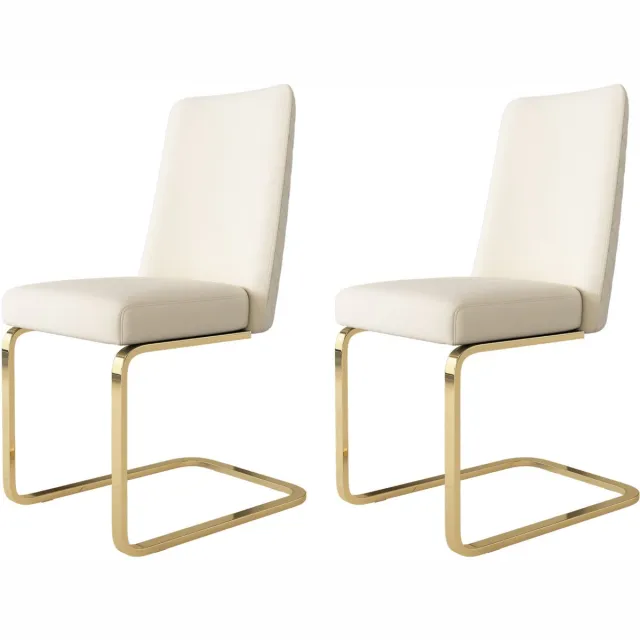 Merax Fluwelen eetkamerstoel - set van 2 - woonkamer - slaapkamer - loungestoel - diamanten rugmotief met goudkleurige metalen steunpoten - beige