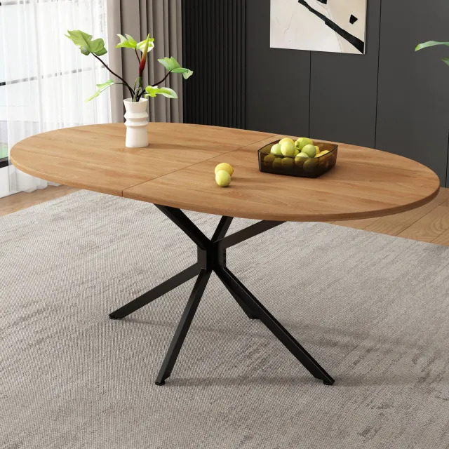 CHICFURN Eettafel - 4-6 personen - Ovaal - Metalen poten - Natuurlijk Naturel