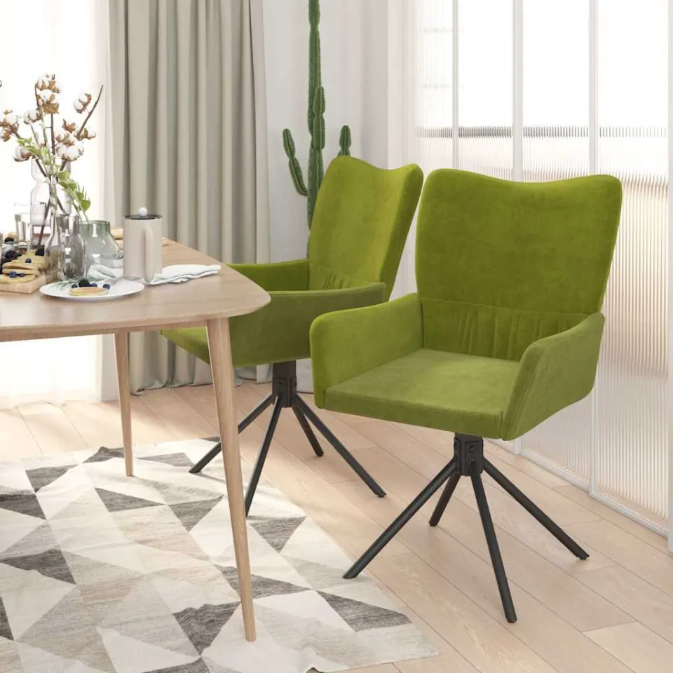 vidaXL Eetkamerstoelen draaibaar 2 st fluweel lichtgroen groen, foto 3