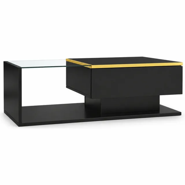 City long dragon LONG DRAGON – Salontafel – Gehard glazen blad en ledverlichting met appbediening – Zwart – 100 × 50 × 32,5 cm