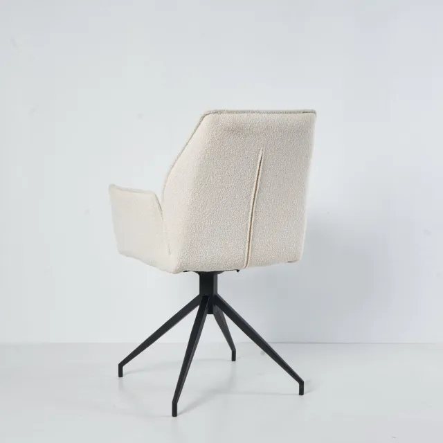 Dogs's Design Do's Design - Eetkamerstoel Bella, Bouclé Crème Wit – Draaibaar 360° – Met Armleuningen – Luxe Comfortabele Stoel – Designstoel voor Eetkamer, Woonkamer of Kantoor