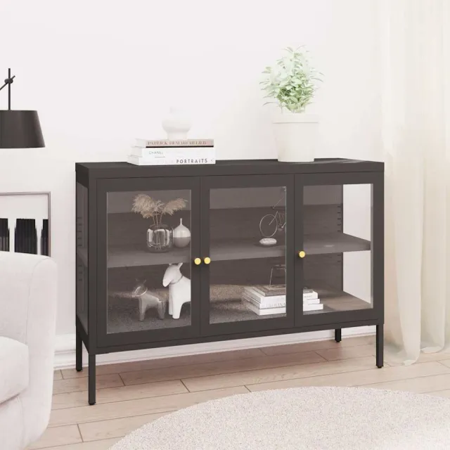 vidaXL Dressoir 105x35x70 cm staal en glas antracietkleurig, foto 2