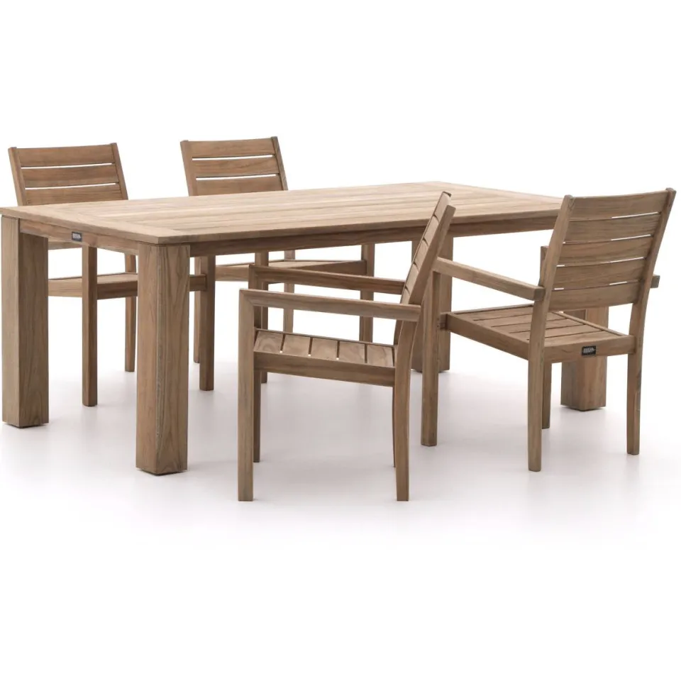 ROUGH Furniture ROUGH-S/ROUGH-X 200cm dining tuinset 5-delig stapelbaar Bruin