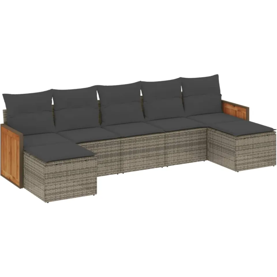 vidaXL 7-delige Loungeset met kussens poly rattan grijs, foto 3