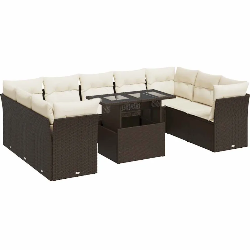 vidaXL 10-delige Loungeset met kussens poly rattan bruin, foto 3