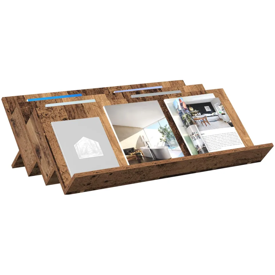 vidaXL Tijdschrift Rek Oudhout 90 x 53 x 28,5 cm Bewerkt hout Bruin