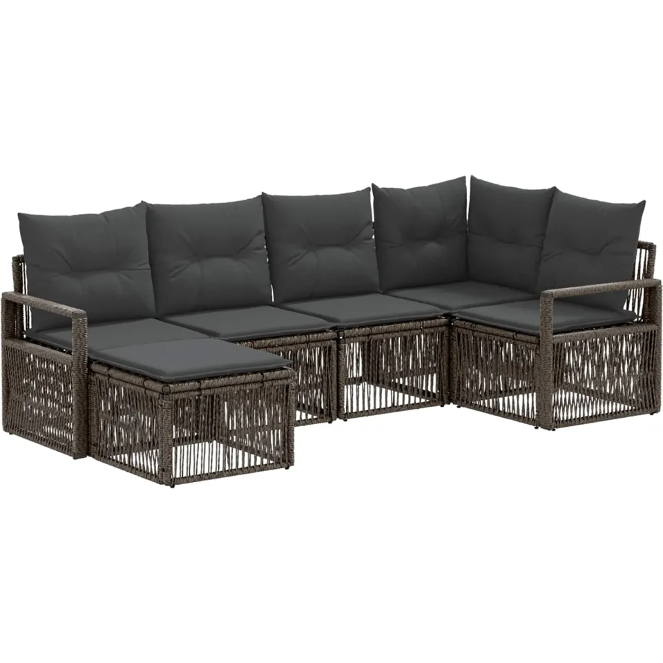 vidaXL Tuinbankenset 6 st 8-zits Grijs poly rattan, foto 3