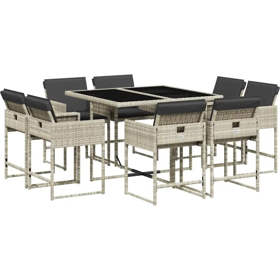 vidaXL 9-delige Tuinset met kussens poly rattan lichtgrijs grijs, foto 3