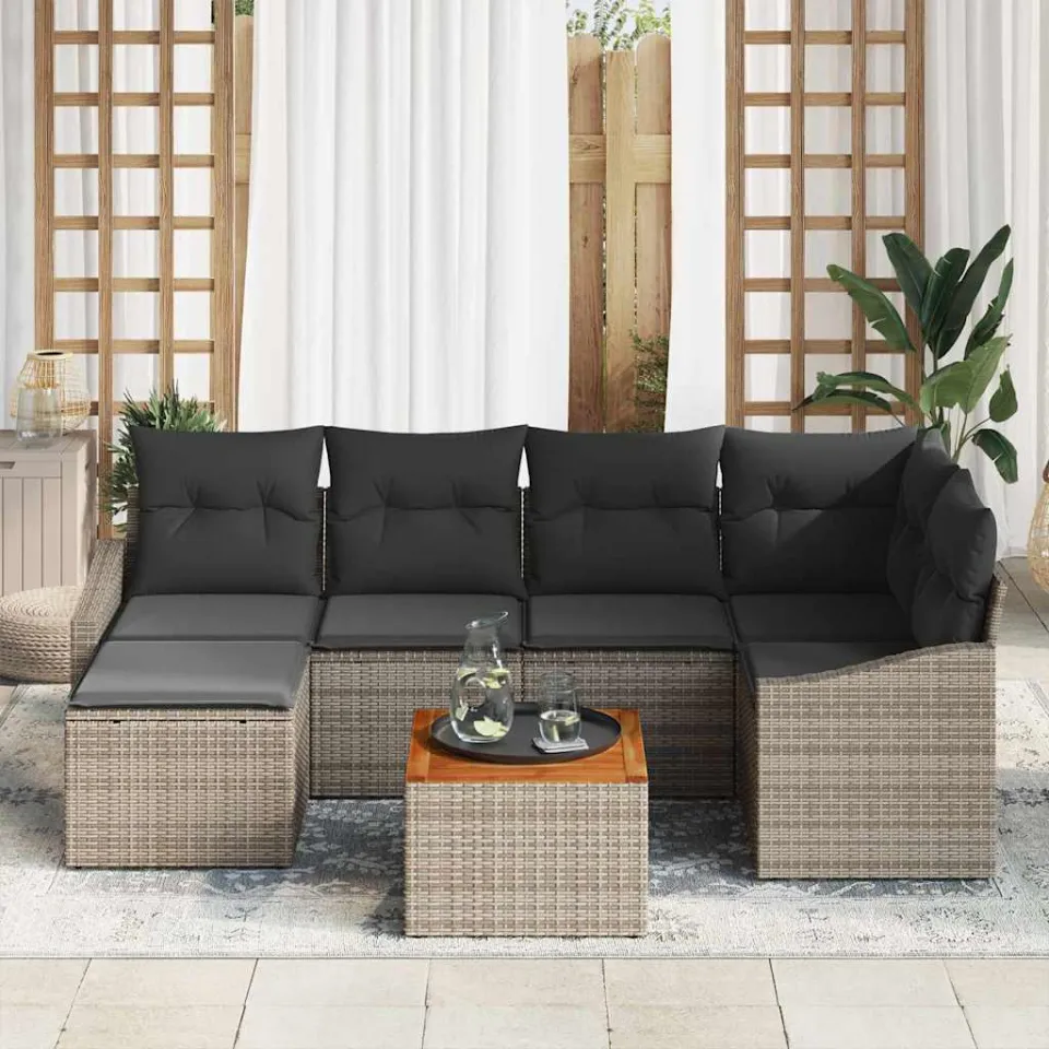 vidaXL Tuinbankenset 7 st Grijs poly rattan, foto 3