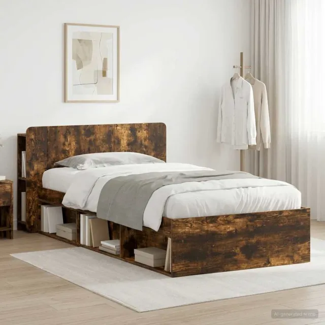vidaXL Bedframe met opslag Gerookt eiken 90 x 190 cm Bewerkt hout Bruin