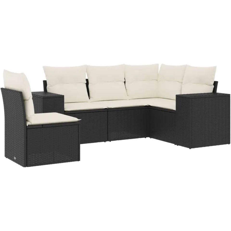 vidaXL 5-delige Loungeset met kussens poly rattan zwart, foto 3