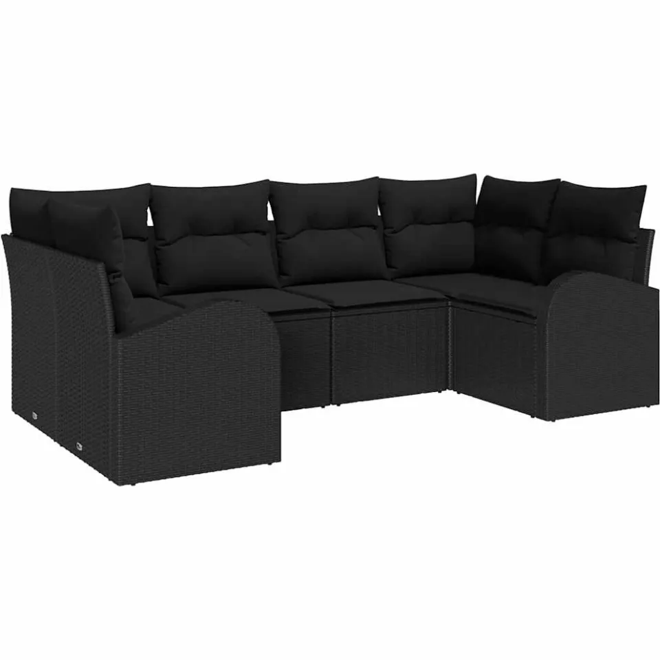 vidaXL Tuin Sofa Set 6 st 6-zits Zwart poly rattan