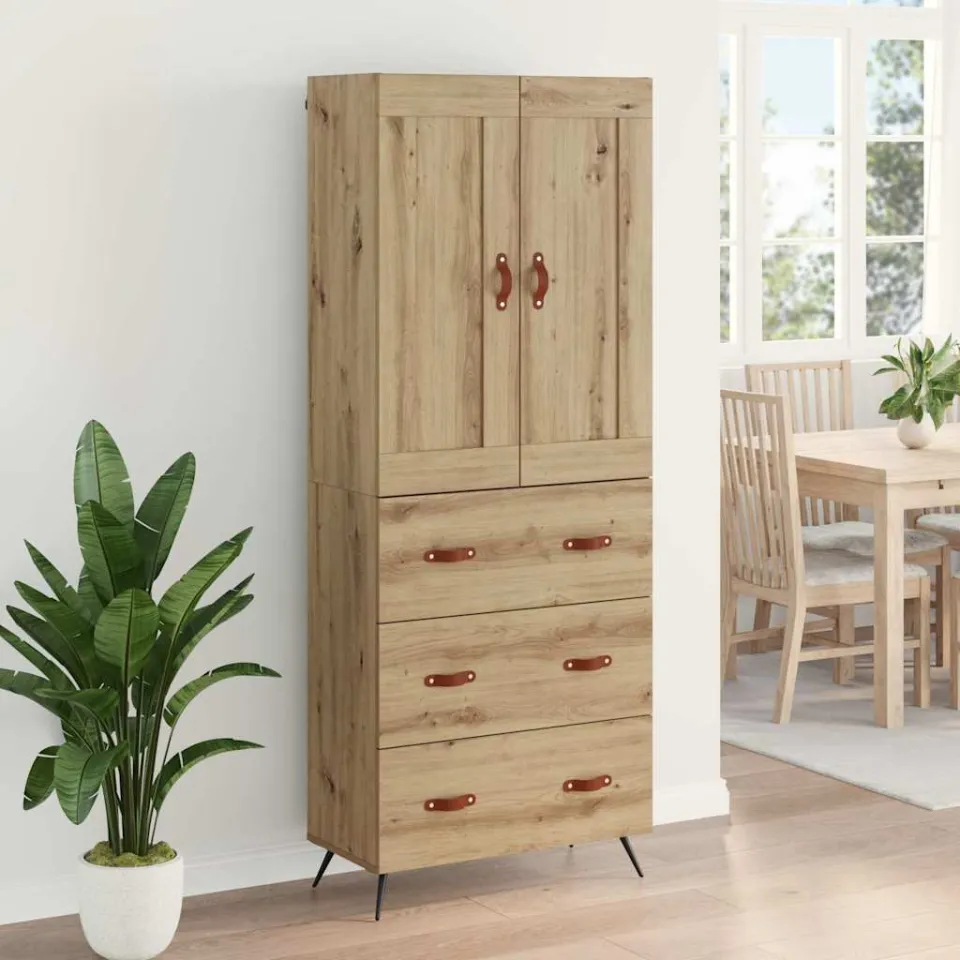 vidaXL Highboard Artisan Eiken 69,5 x 34 x 180 cm Bewerkt hout, foto 3
