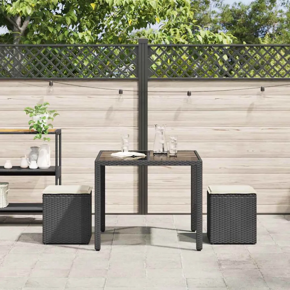 vidaXL Tuinkrukken met kussens 2 st 40x40x43 cm poly rattan zwart, foto 3