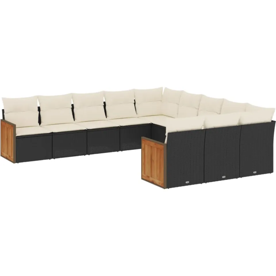 vidaXL 11-delige Loungeset met kussens poly rattan zwart, foto 3