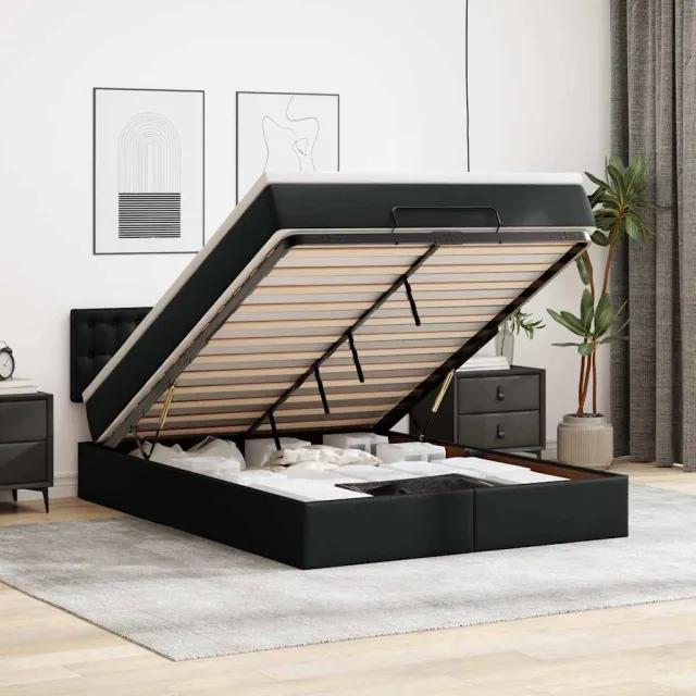 vidaXL Bed poef met matrassen en LED's 140x200cm kunstleer zwart