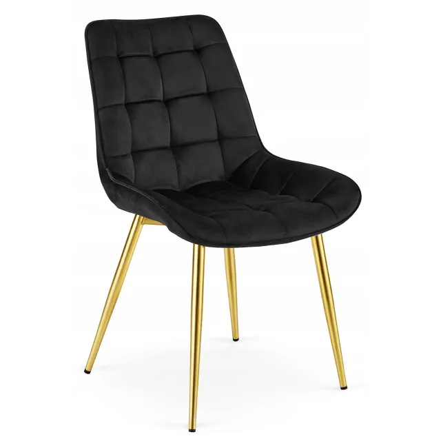 Oskar Set van 4 Eetkamerstoelen BERA – Zwart Velvet / Fluweel – Gestoffeerde Zitting – Goudkleurige Metalen Poten – Modern Scandinavisch Design – Voor Eetkamer, Keuken en Woonkamer