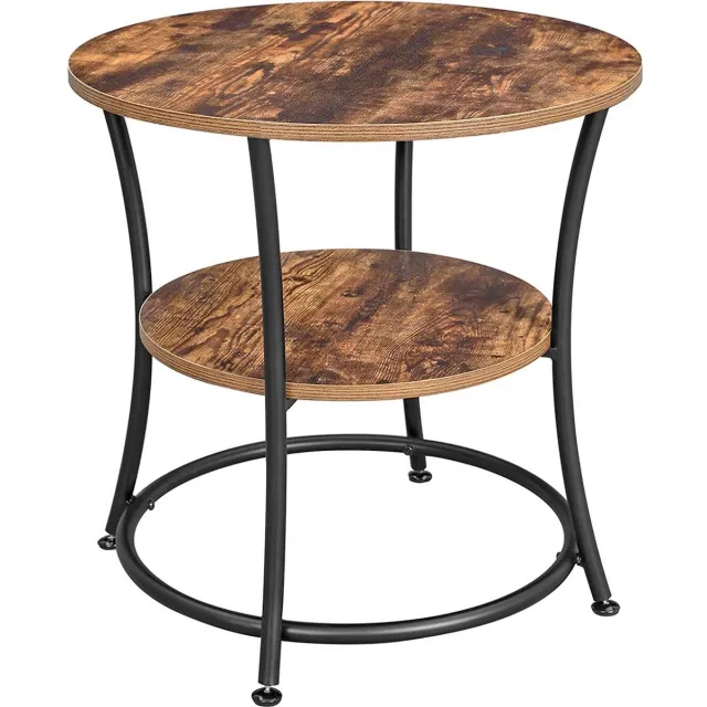 Vasagle Bijzettafel - rond - 2 planken - diameter 55 cm - zwart met bruin - metaal en houtlook