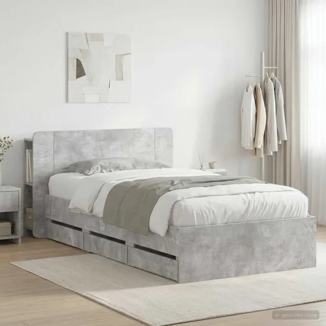 vidaXL Bedframe met opbergruimte en hoofdbord Betongrijs 90 x 190 cm