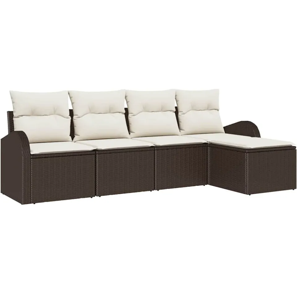 vidaXL Bankstel 5 st Bruin en wit poly rattan