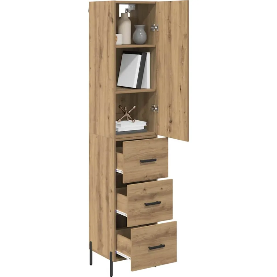 vidaXL Highboard Artisan Eiken 34,5 x 34 x 180 cm Bewerkt hout Bruin