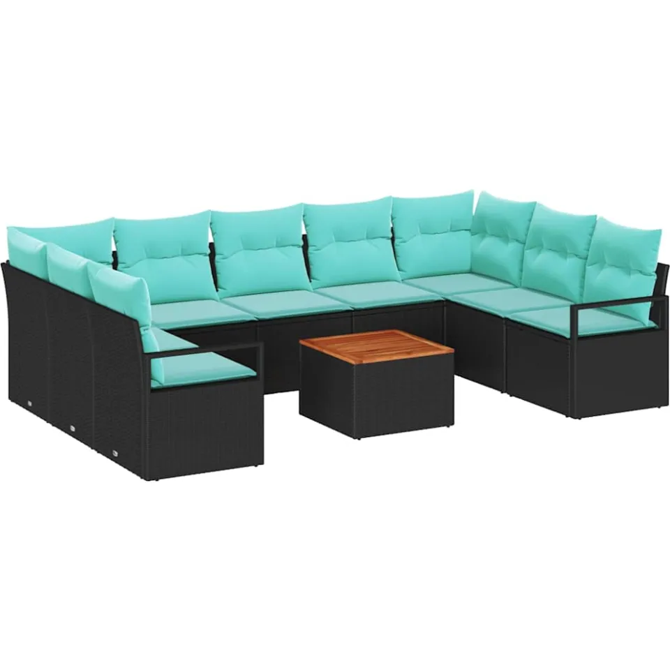vidaXL Tuinbankenset 10 st Zwart poly rattan