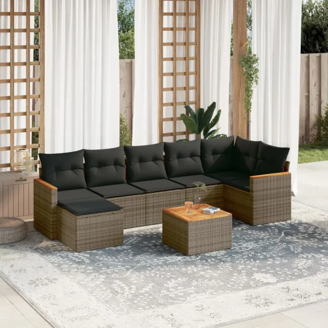 vidaXL 8-delige Loungeset met kussens poly rattan grijs, foto 2