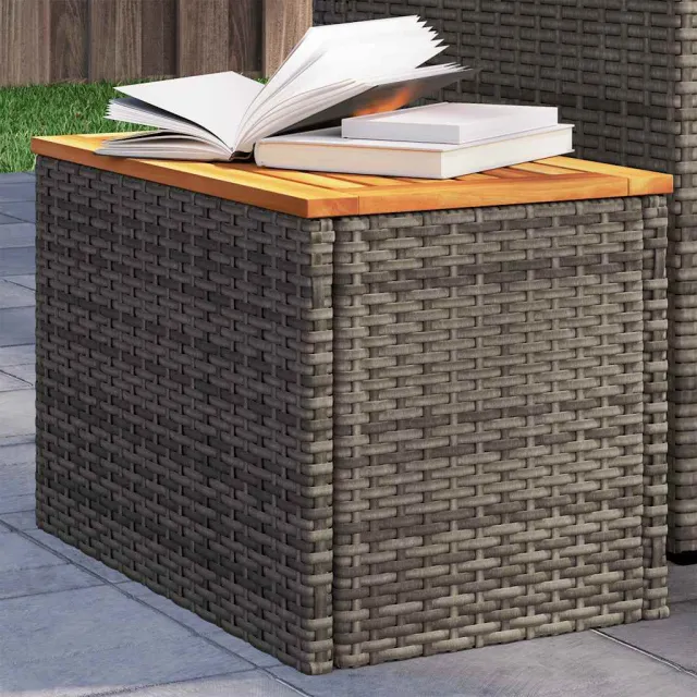 vidaXL Tuinbijzettafels 2 st 55x34x37 cm poly rattan en hout grijs, foto 2
