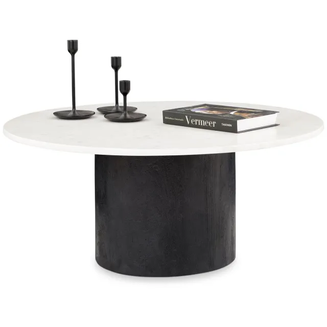IDIMEX GANGA salontafel, rond, 80 cm, met marmeren tafelblad – wit/zwart