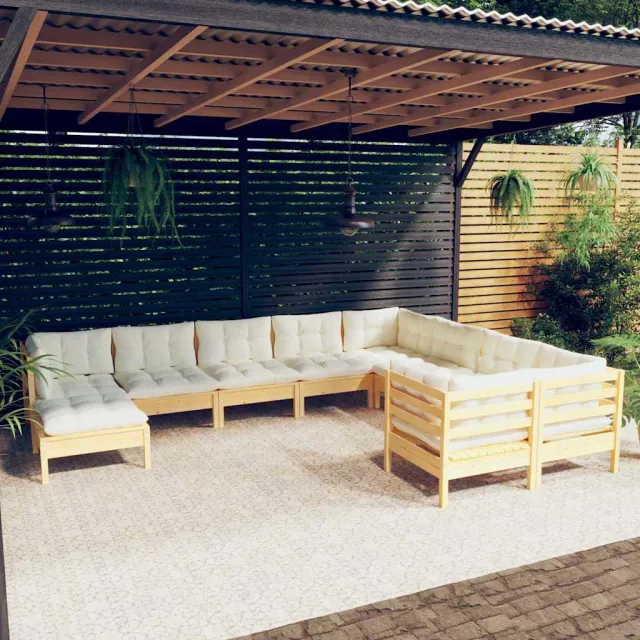 vidaXL 10-delige Loungeset met crèmekleurige kussens grenenhout, foto 2