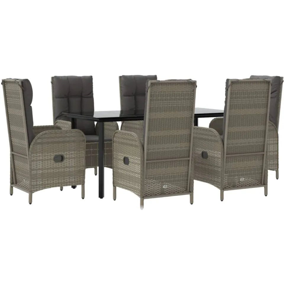 vidaXL 7-delige Tuinset met kussens poly rattan zwart en grijs, foto 3