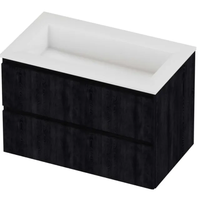 Proline Aristo Badmeubelset Polystone Elegant Zonder Kraangat 80x46x54 cm Glans Wit Charcoal Oak Eiken