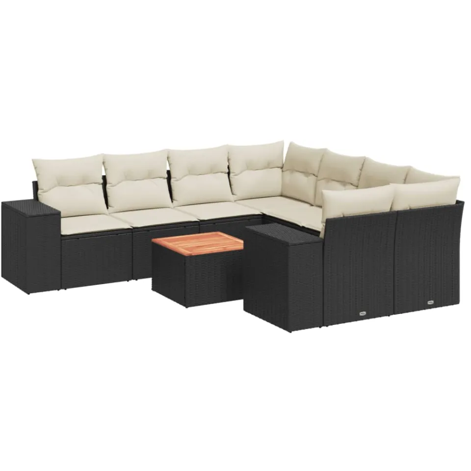 vidaXL 9-delige Loungeset met kussens poly rattan zwart