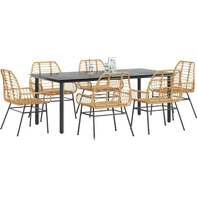 vidaXL 7-delige Tuinset poly rattan glas bruin