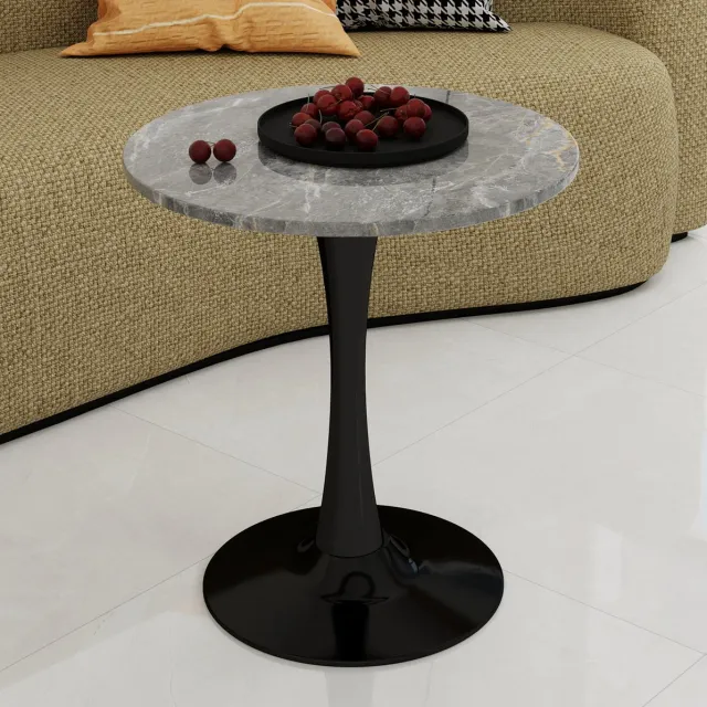 MEUNIQ ronde bijzettafel 70 x 72 cm met marmerlook tafelblad, zwart metalen voet, modern design voor woonkamer en eetkamer Black