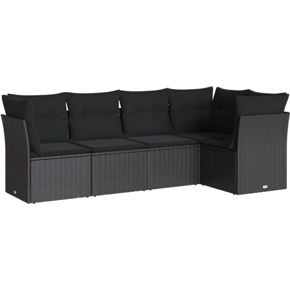 vidaXL 5-delige Loungeset met kussens poly rattan zwart, foto 3