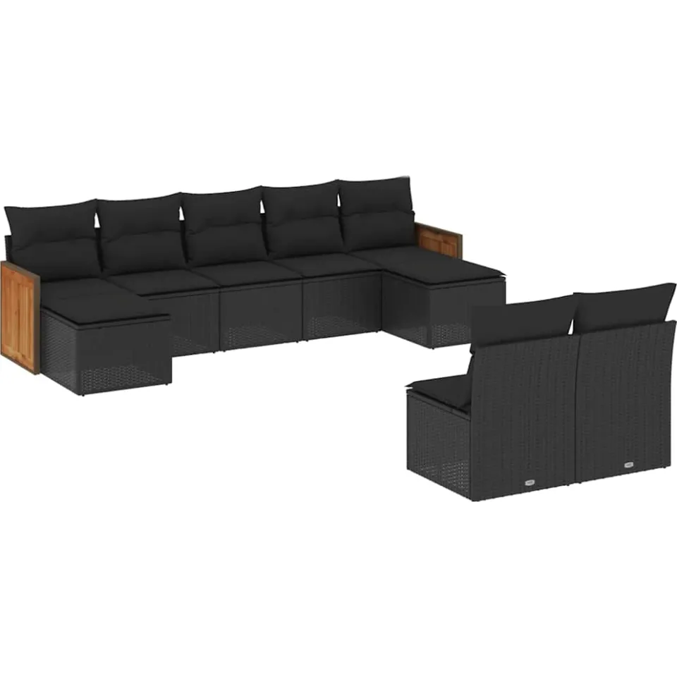 vidaXL 9-delige Loungeset met kussens poly rattan zwart, foto 3