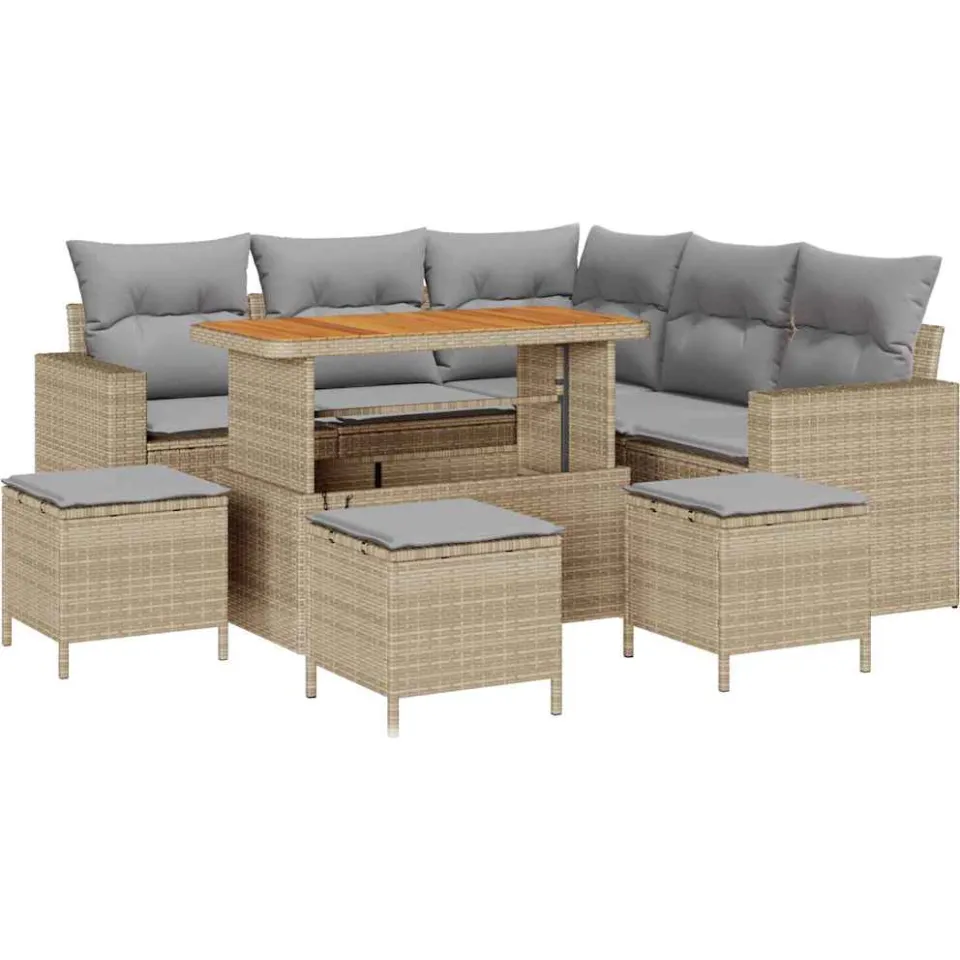 vidaXL Tuinbankenset 9 st Beige poly rattan