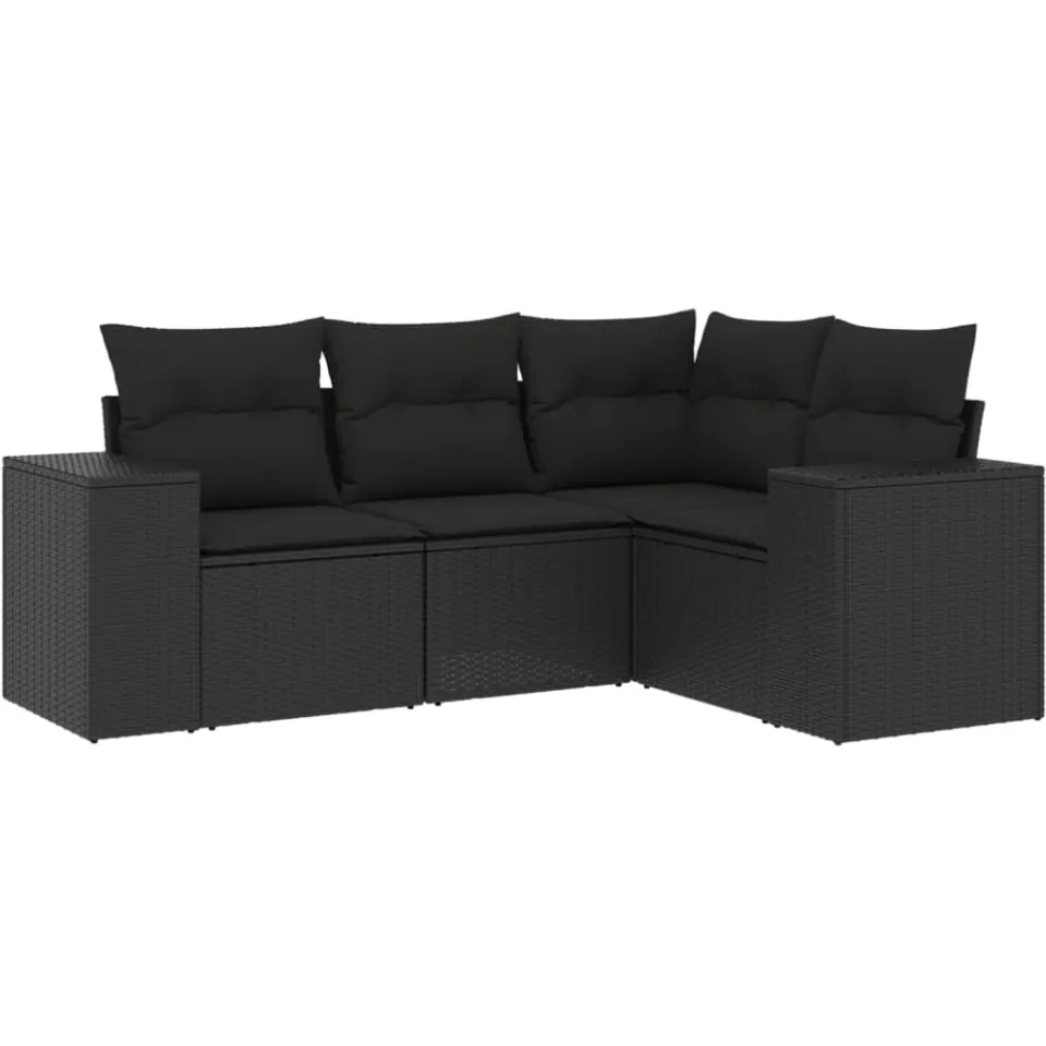 vidaXL 4-delige Loungeset met kussens poly rattan zwart, foto 3
