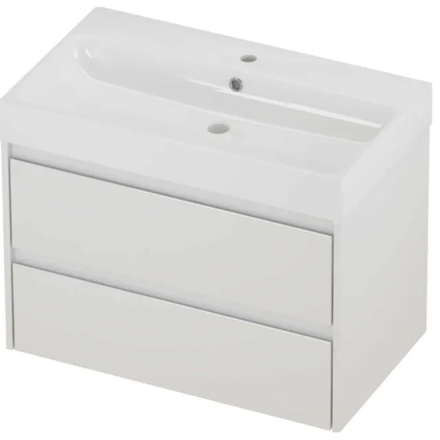 Proline Podium Badmeubelset Polystone Loft 1 Kraangat 80x46x62 cm Glans Wit Glans Wit
