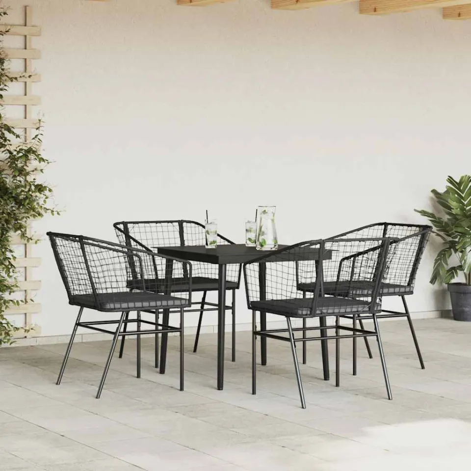 vidaXL 5-delige Tuinset met kussens poly rattan glas zwart, foto 2