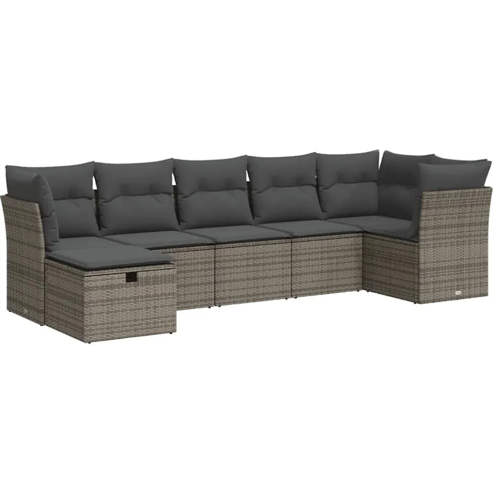 vidaXL 7-delige Loungeset met kussens poly rattan grijs, foto 3