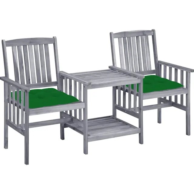 vidaXL Tuinstoelen met tafeltje en kussens massief acaciahout Grijs