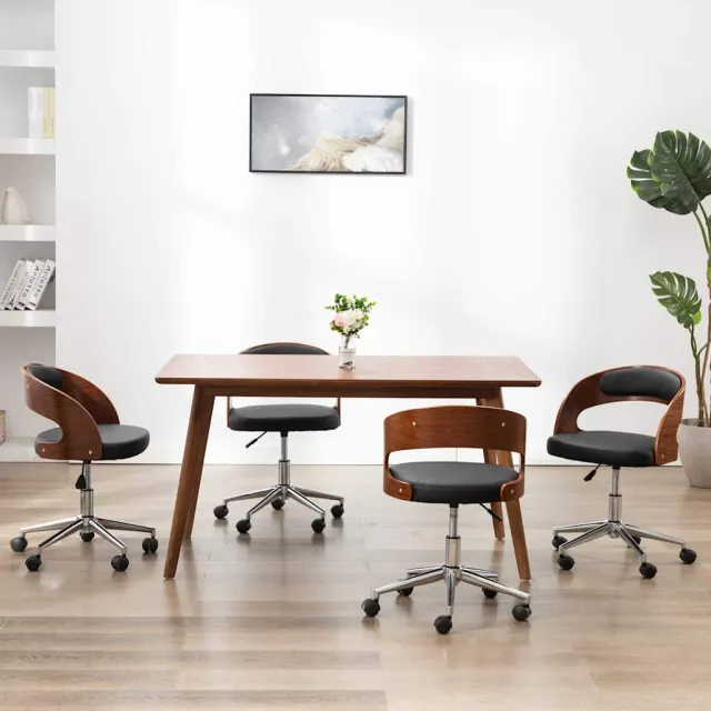 vidaXL Eetkamerstoelen 4 st draaibaar gebogen hout en kunstleer zwart, foto 2