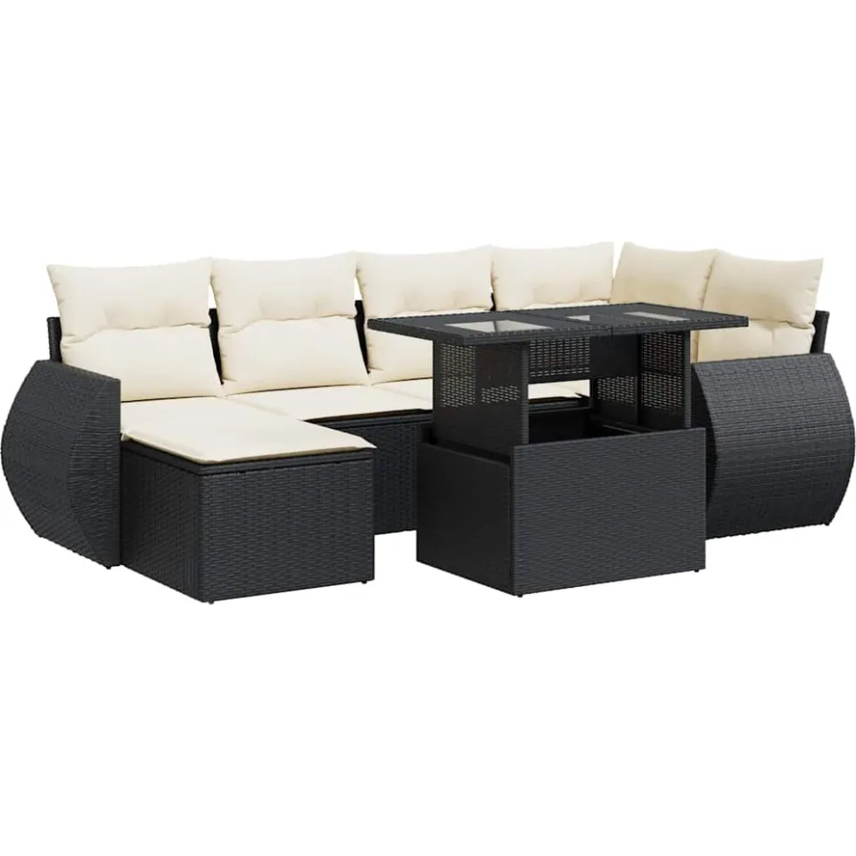vidaXL 7-delige Loungeset met kussens poly rattan zwart, foto 3