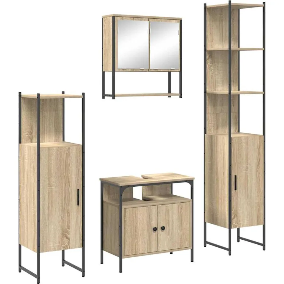 vidaXL Badkamermeubelset 4 st Sonoma Eiken 33 x 33 x 185,5 cm Bruin