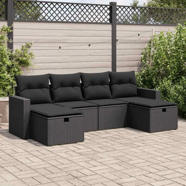 vidaXL 6-delige Loungeset met kussens poly rattan zwart, foto 2