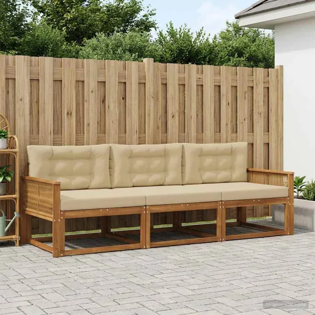 vidaXL Buiten bankenset 3 st 3-zits Natuurlijk en Beige