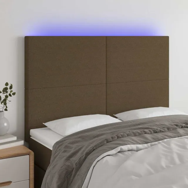 vidaXL Hoofdbord LED 144x5x118/128 cm stof donkerbruin bruin