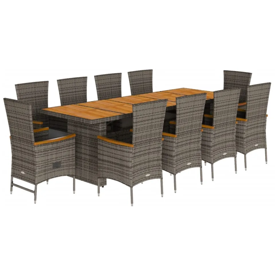 vidaXL 11-delige Tuinset met kussens poly rattan grijs, foto 3